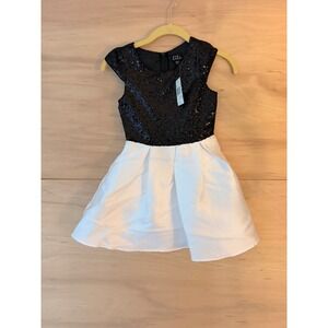 Lilt Girls Sequin Bodice Fit and Flare Dress Black White Size 8 SD4048G3 NWT